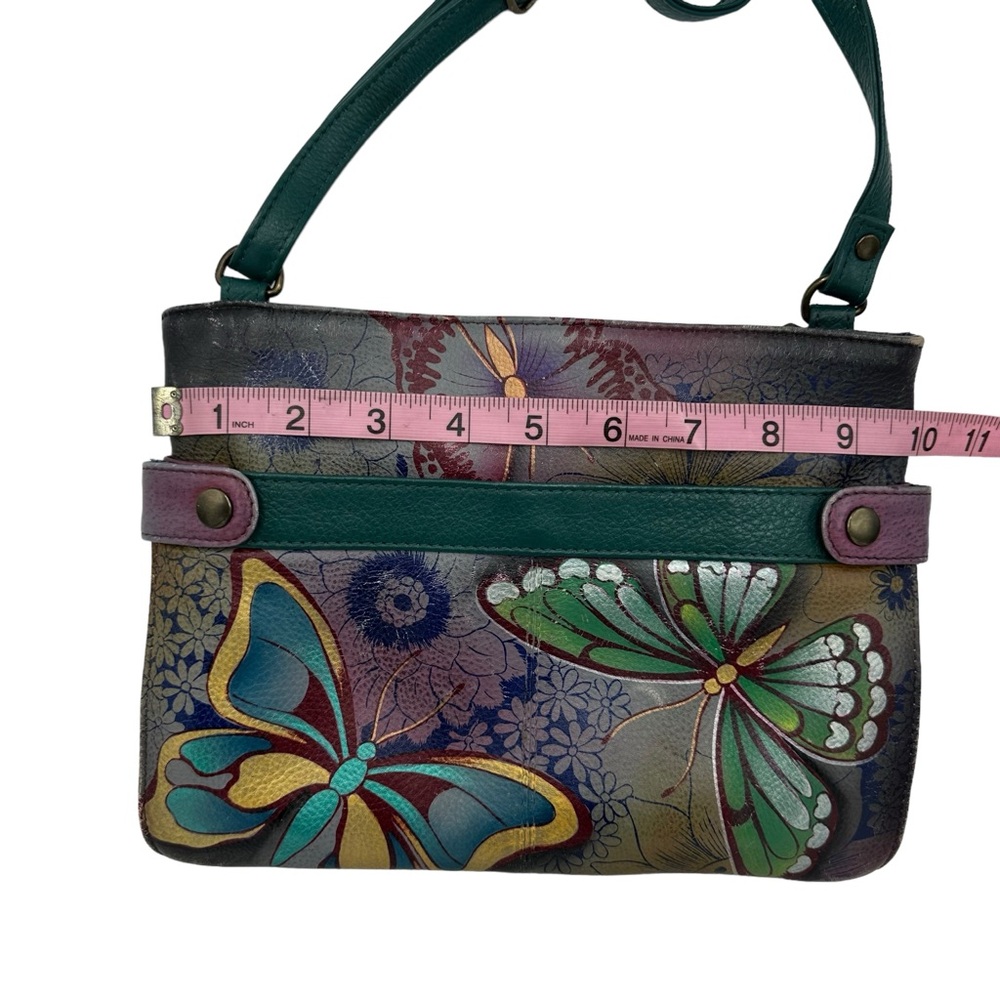 Anuschka Medium Butterfly Floral Painted Crossbody Leather Purse Shoulder Bag - Picture 8 of 13